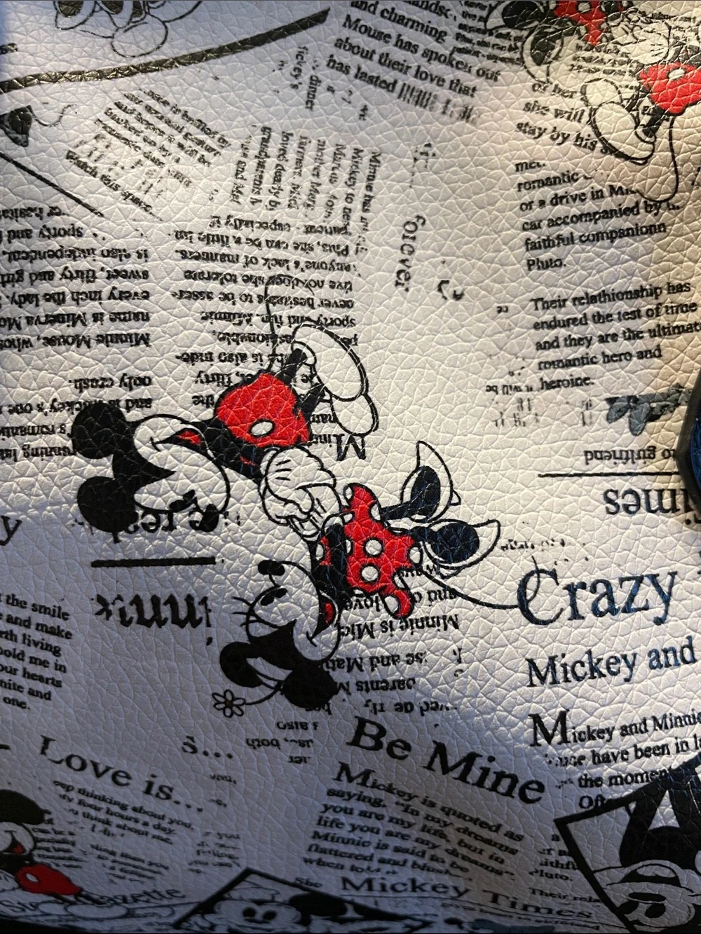 Disney Mikey and Minnie Newspaper-Print Satchel in Black, White & Red